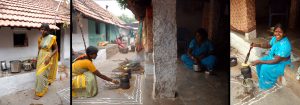 Indurani and Jayaretina making pongal in front of their home